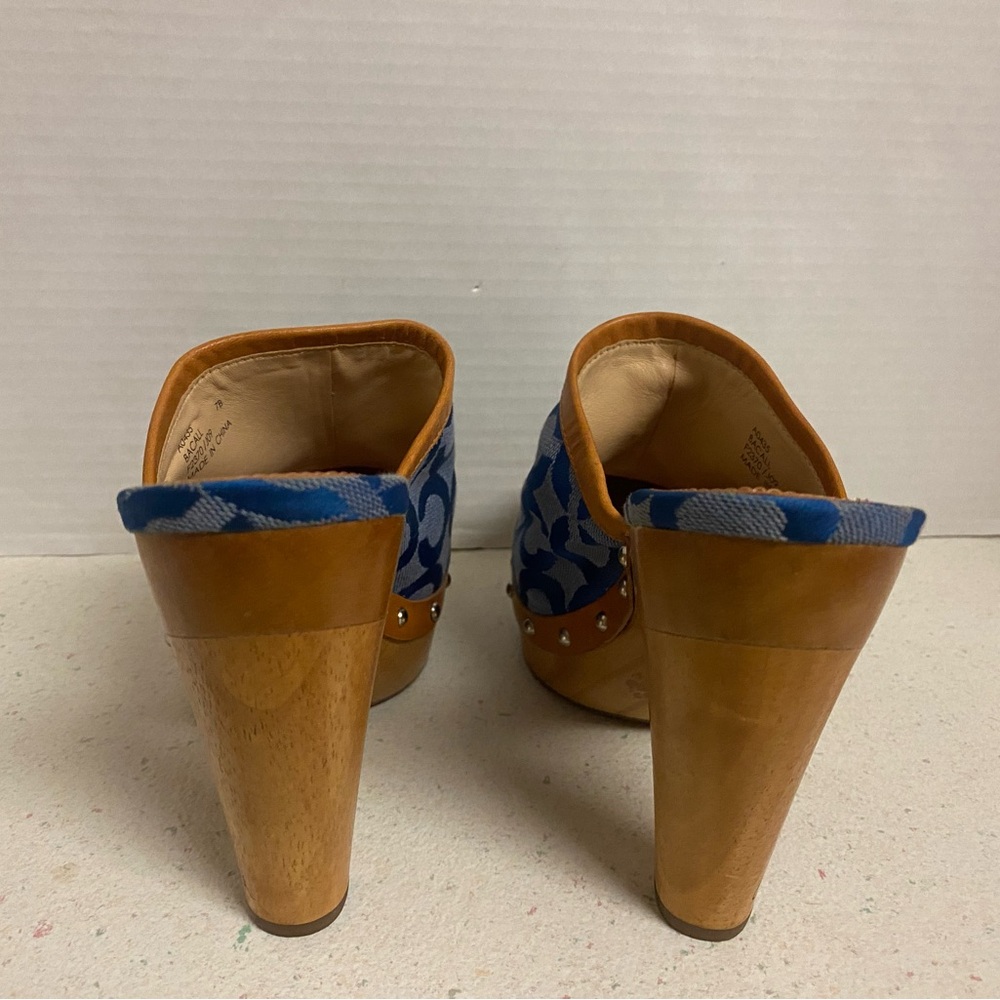 Coach VTG Bacall Blue Signature Pattern Wood-Platform Clogs - Picture 4 of 8